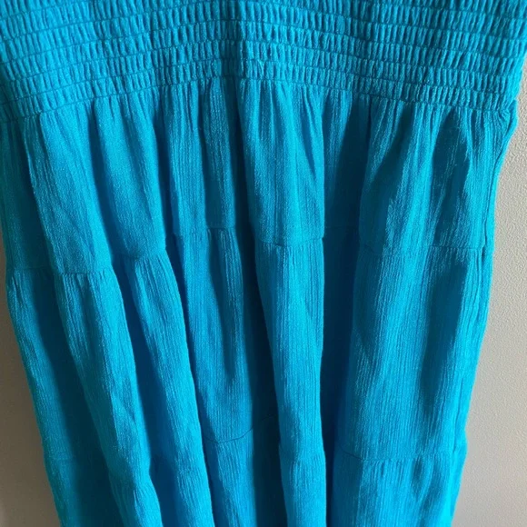 J Glee Womens Babydoll Dress L Aqua Tiered V Neck Lined Beachy Y2K - Picture 8 of 13